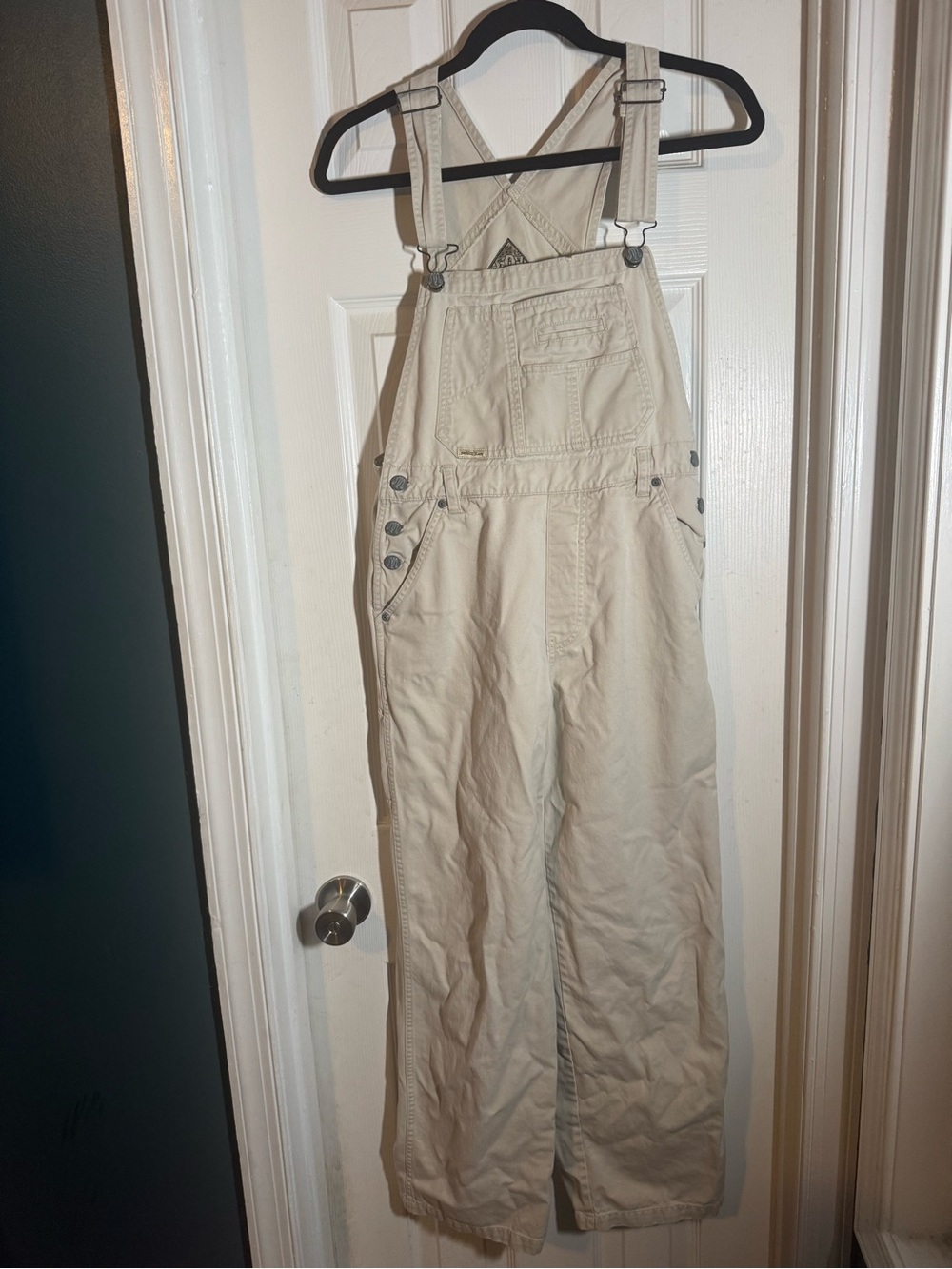 Vintage 90s Squeeze Jeans Khaki Cream Utility Bib Overalls Size S